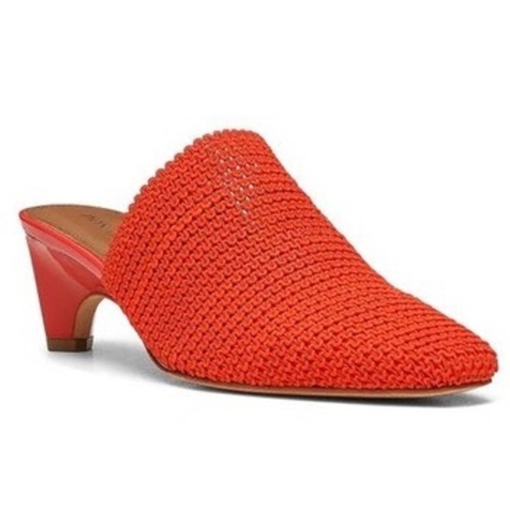 Donald Pliner Woven Orange Mules Red Patent Leather Kitten Heels Pointed Toe 8 M